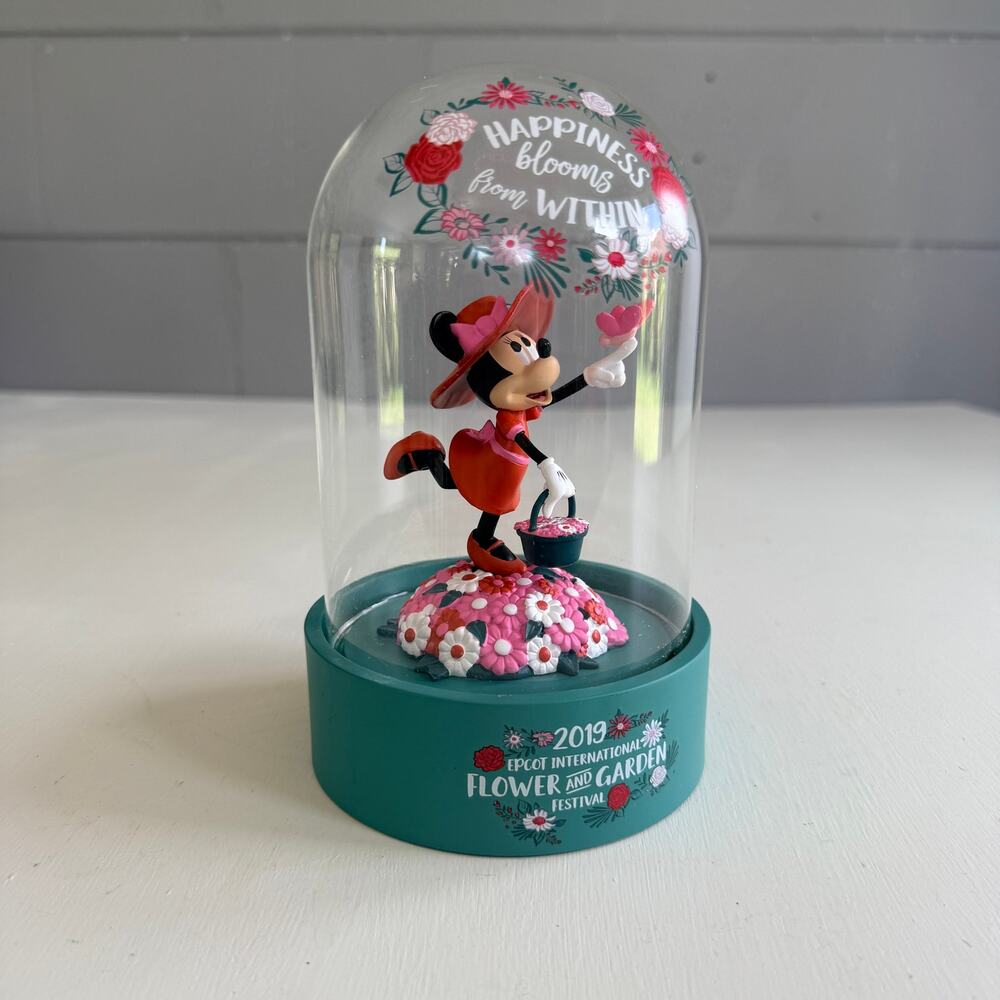 Disney Epcot Flower Garden Minnie Happiness Blooms Cloche Figurine Dome Globe